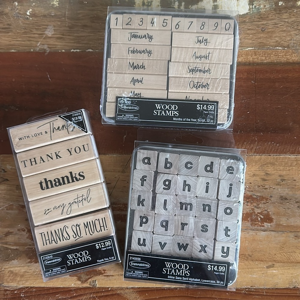 BNWT, 58 pc. Wooden Rubber Stamp Set